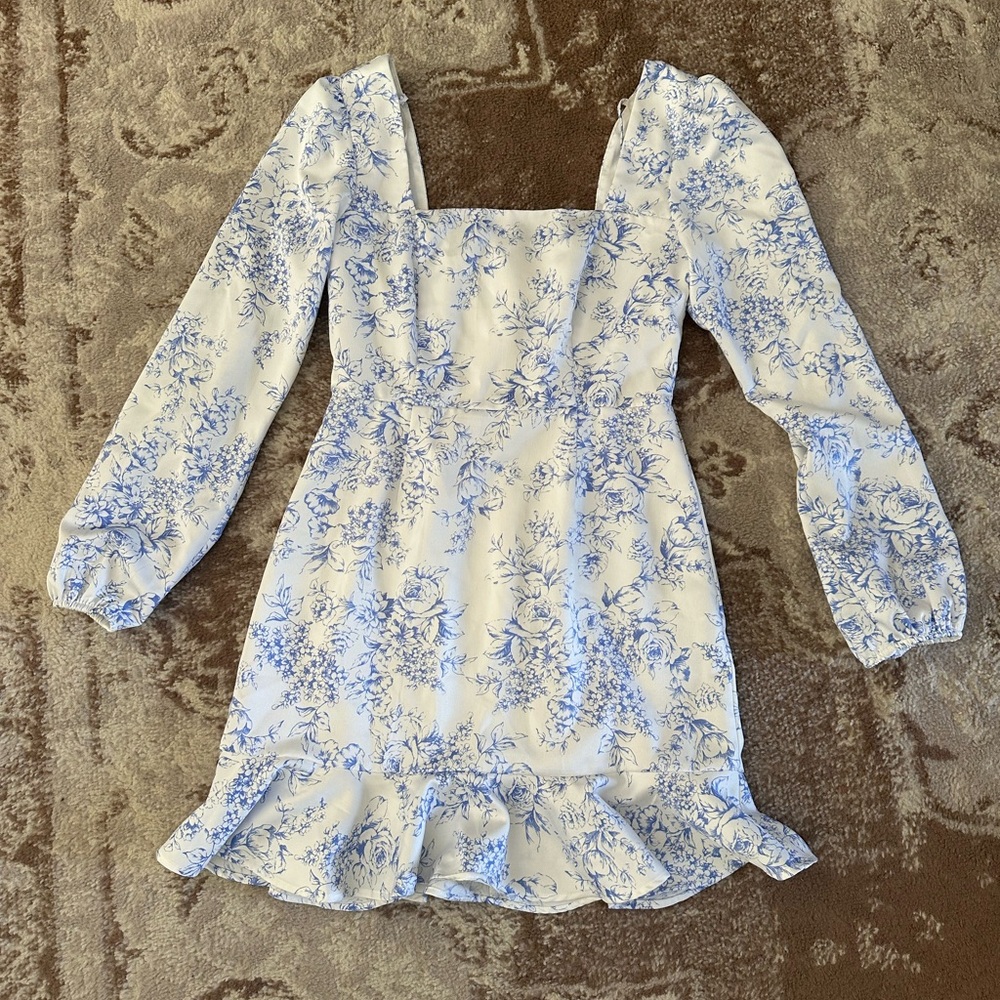 Floral Blue and White Dress